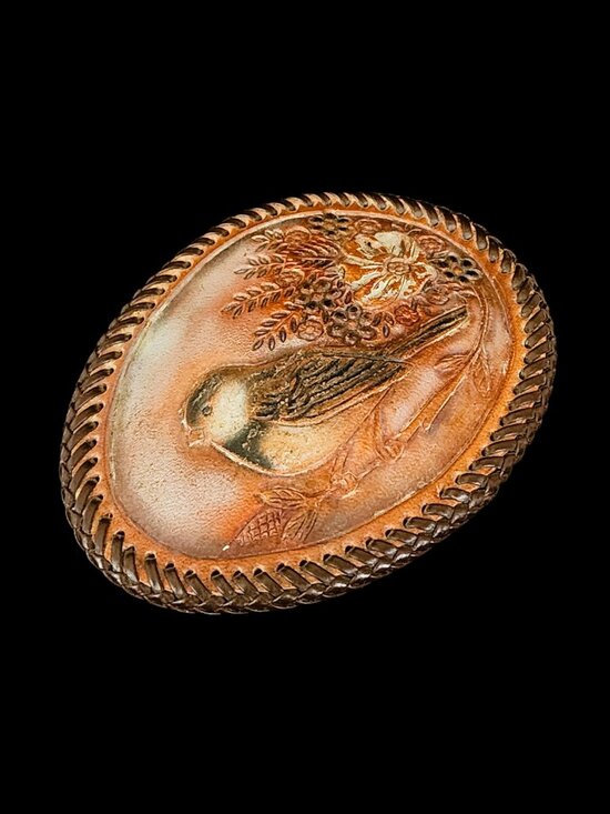 Vintage 1970s Hand Tooled Leather Trophy Belt Buckle XL 5x4” Songbird Floral main image 6